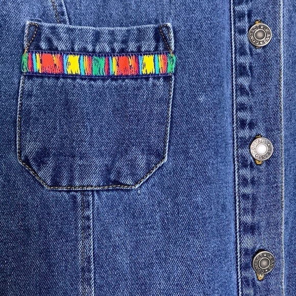 Vintage 90s denim button front sleeveless mini jean dress rainbow ribbon large - Picture 3 of 6